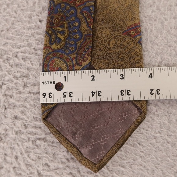 Pierre Balmain Tie Brown Red Blue Yellow Paisley Silk Hand Made in Italy 3.75" - Picture 5 of 6